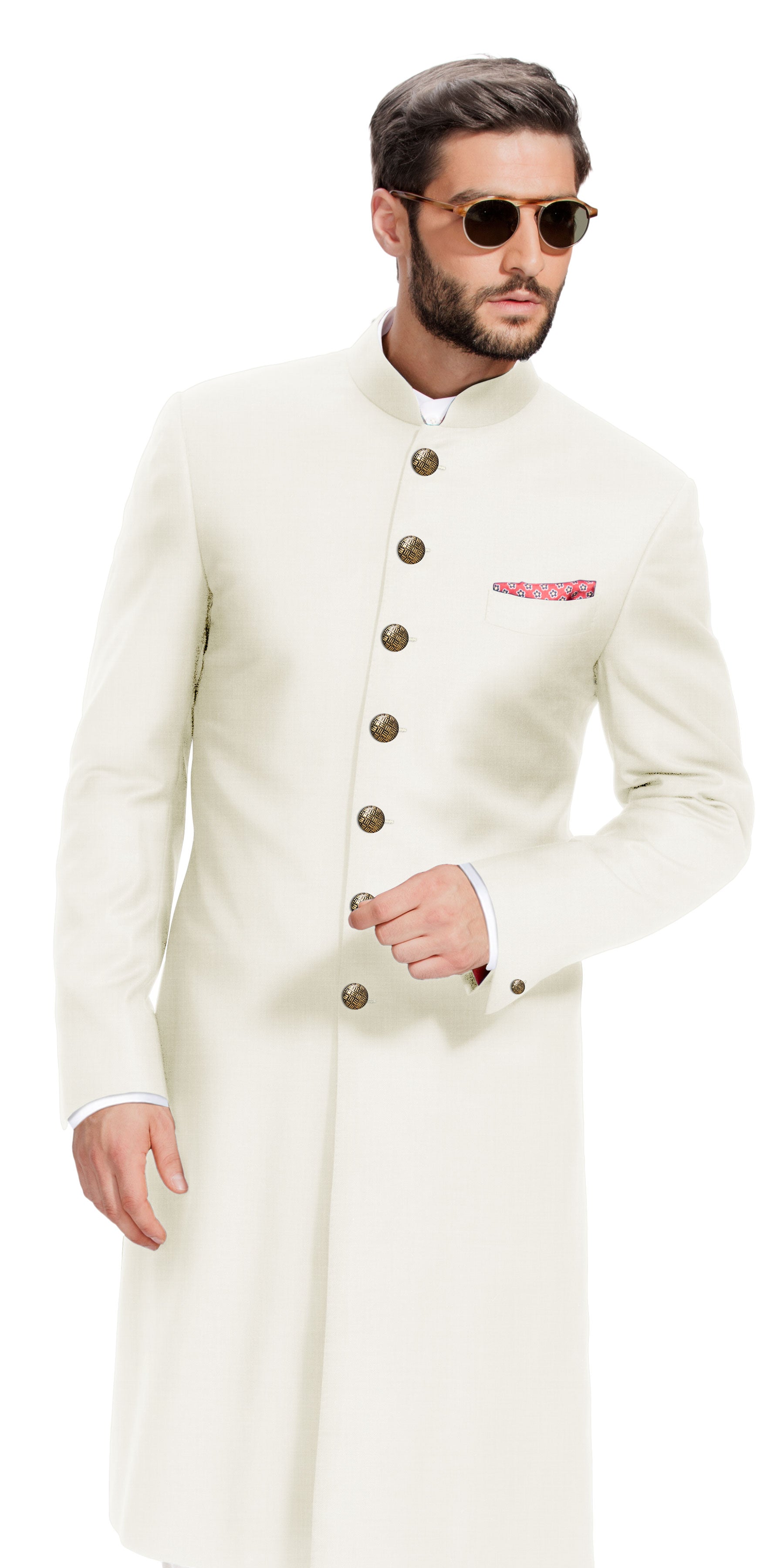 Gurhkan Off White Sherwani – herringbonesui - Main Image