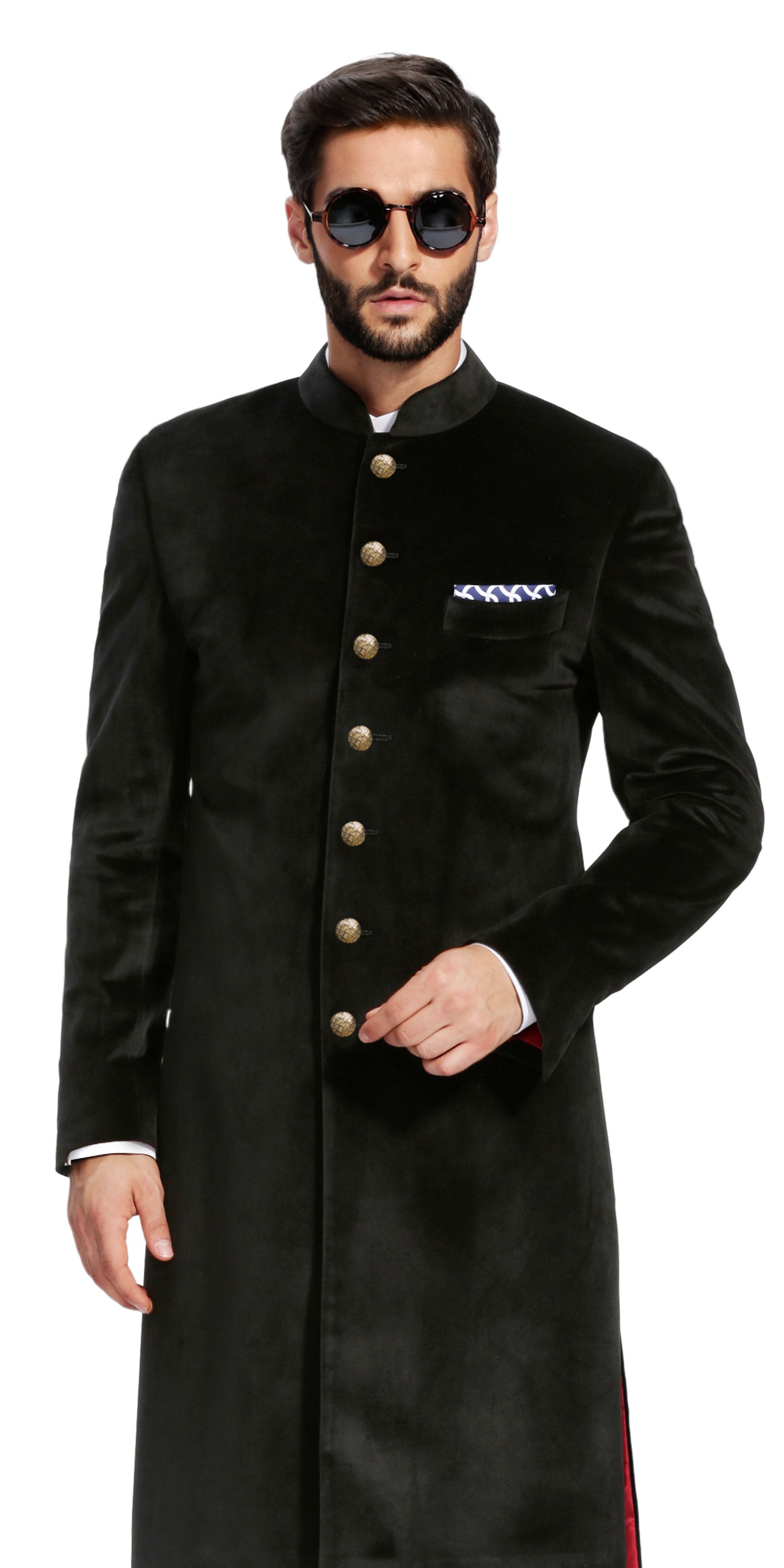 Sujaan Black Velvet Sherwani – herringbonesui