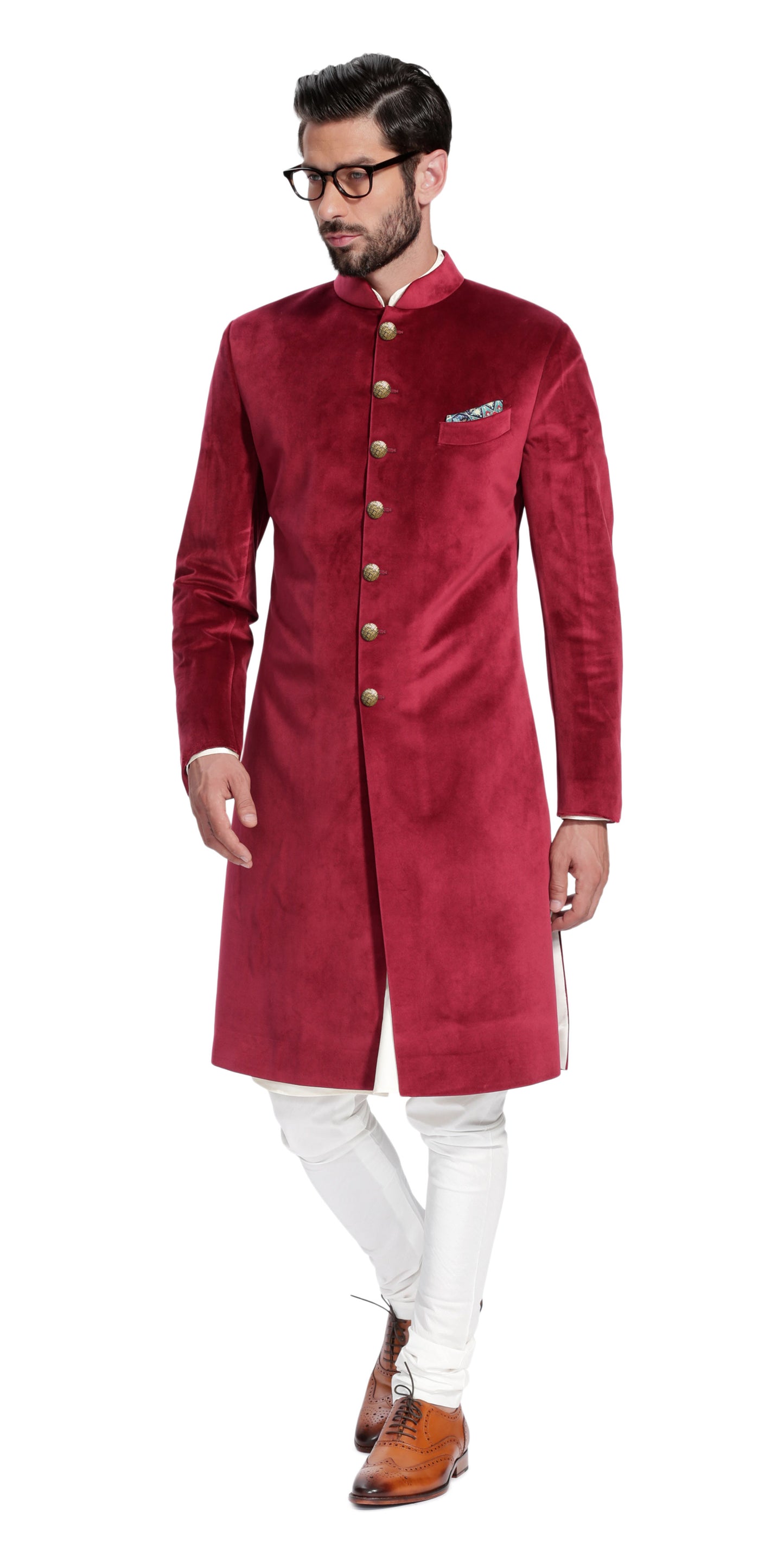 Sujaan Maroon Velvet Sherwani