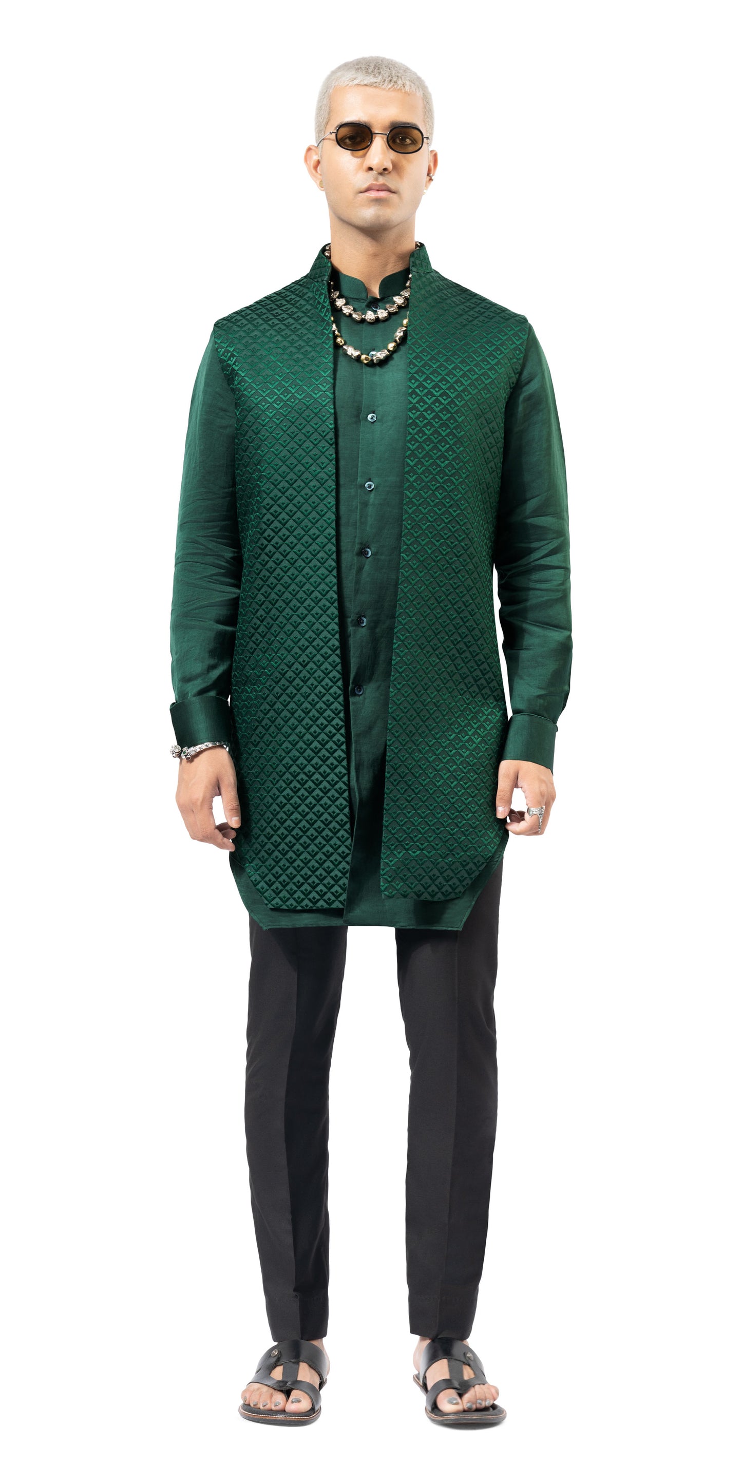 Emerald Green Lamp Shaded Open Jacket