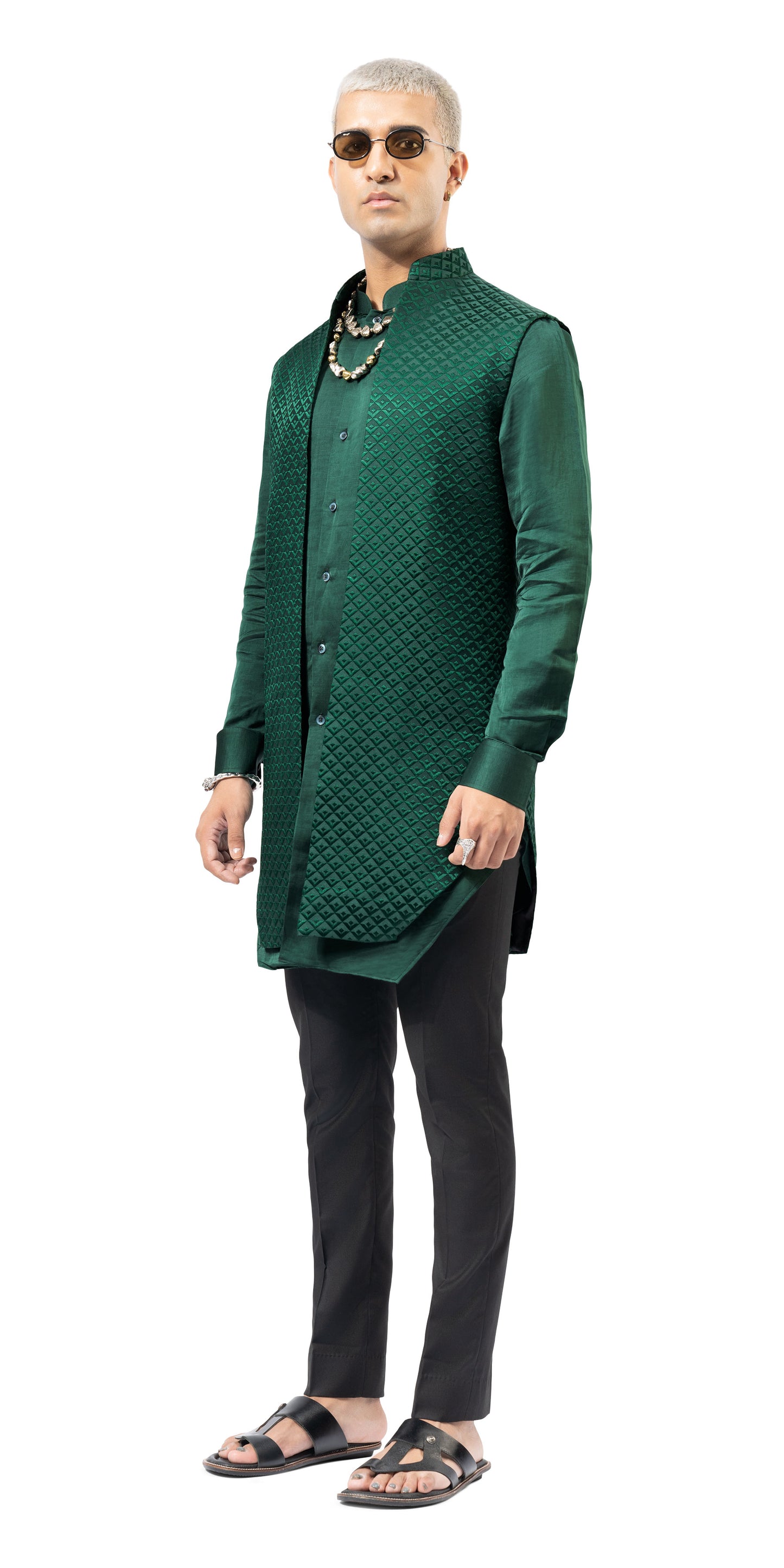 Emerald Green Lamp Shaded Open Jacket