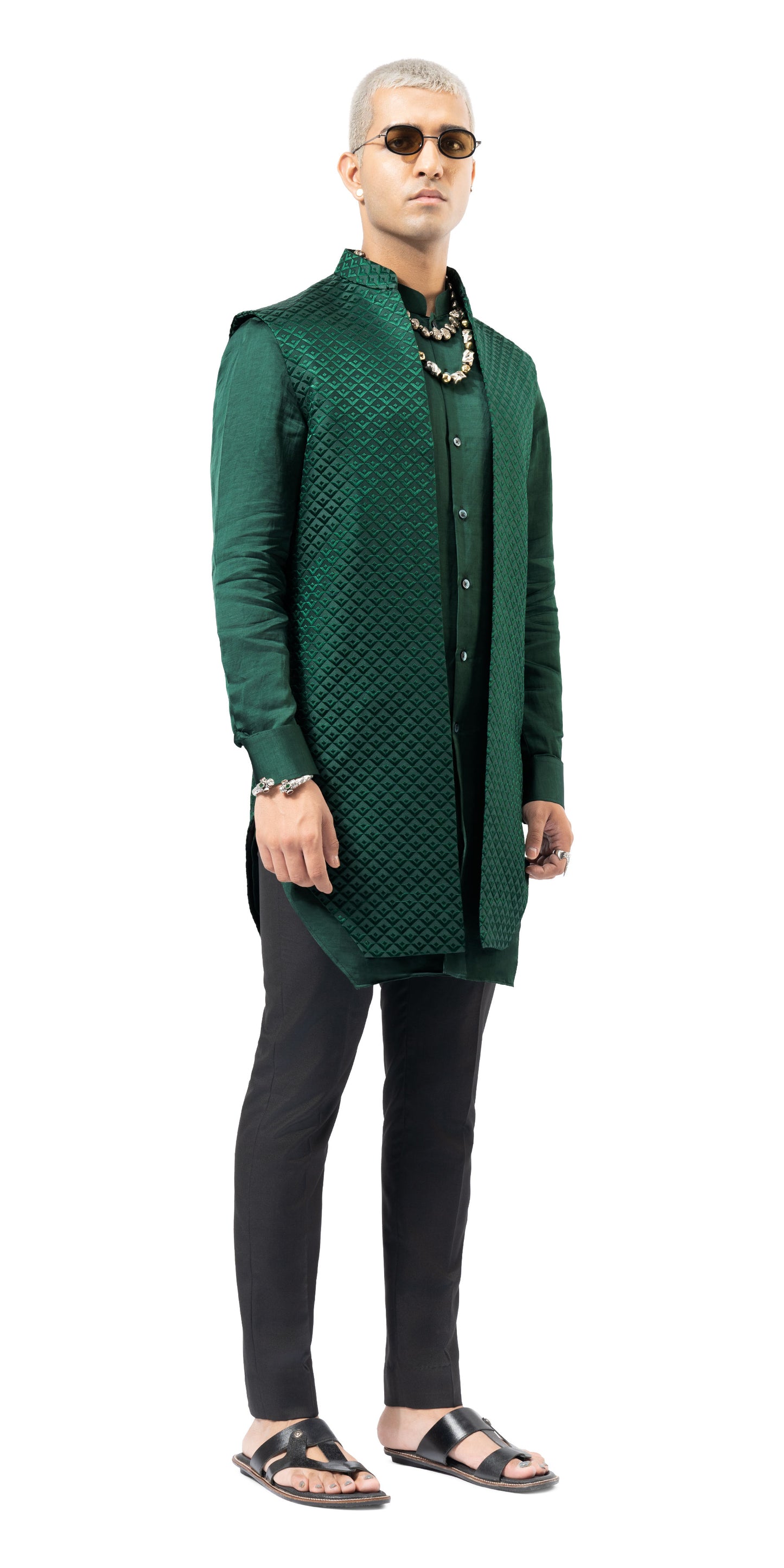 Emerald Green Lamp Shaded Open Jacket