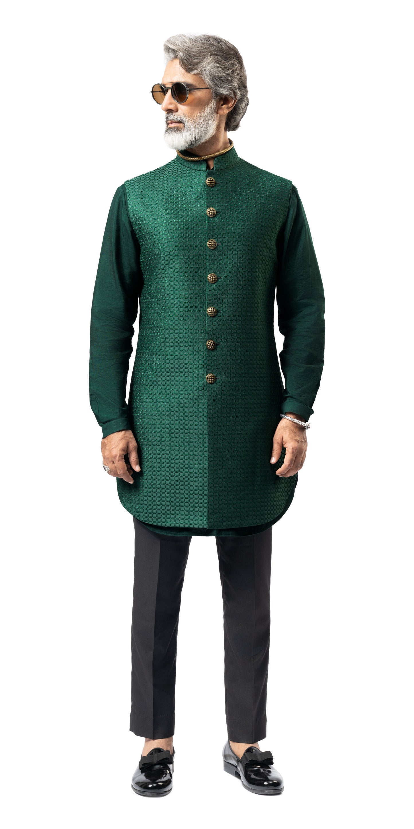 Emerald Green Stepwell Threadwork Long Jacket
