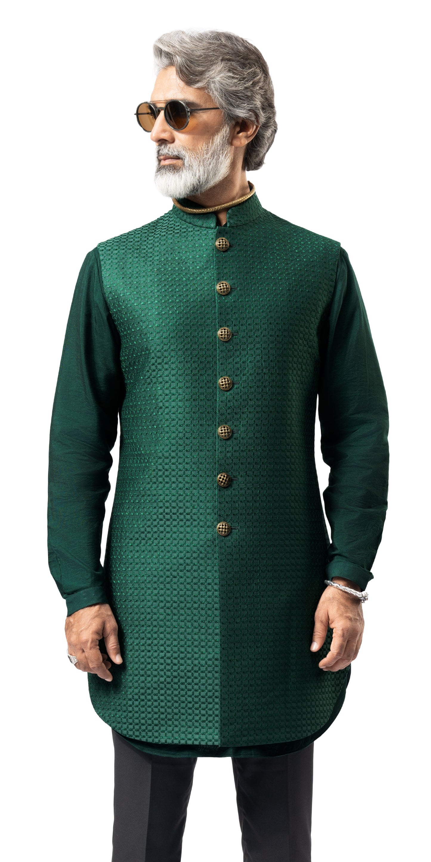Emerald Green Stepwell Threadwork Long Jacket