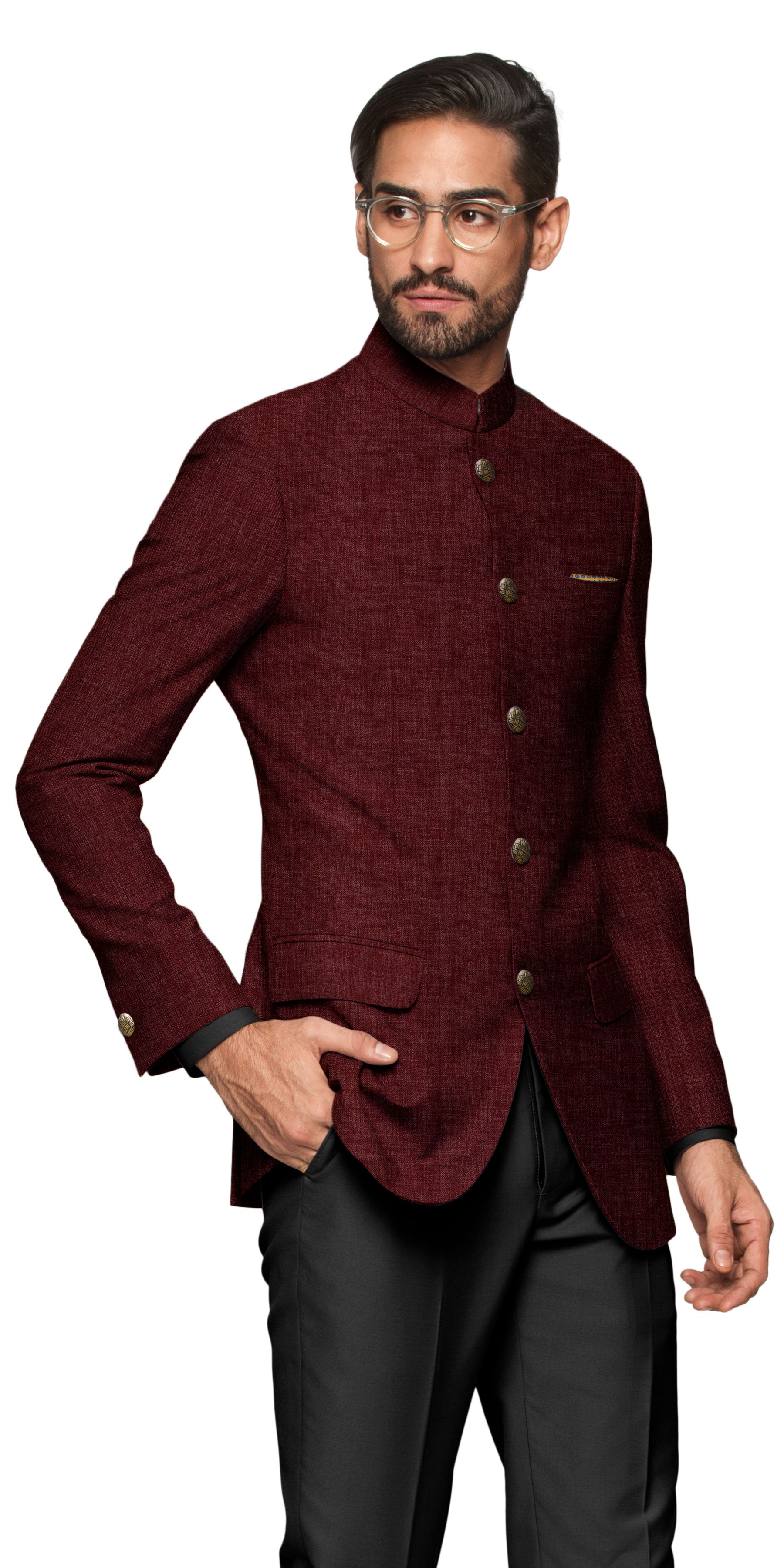 Maroon double button bandhgala jacket. Whatsapp on +917289895895 or mails  us on info.baawre@…