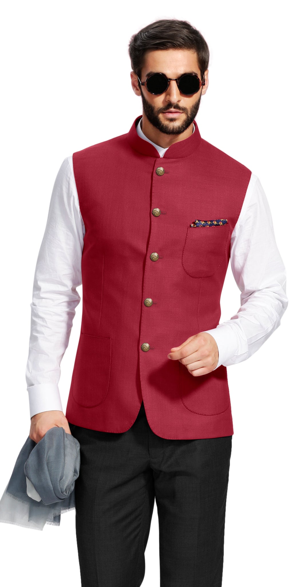 Gurhkan Red Nehru Vest