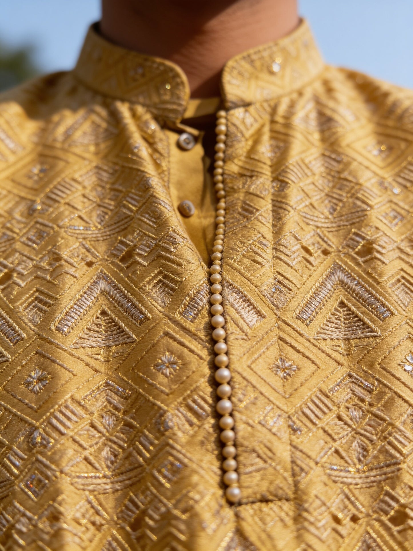 Herringbone & Sui — Chikankari Kurta — Gold, palace macro