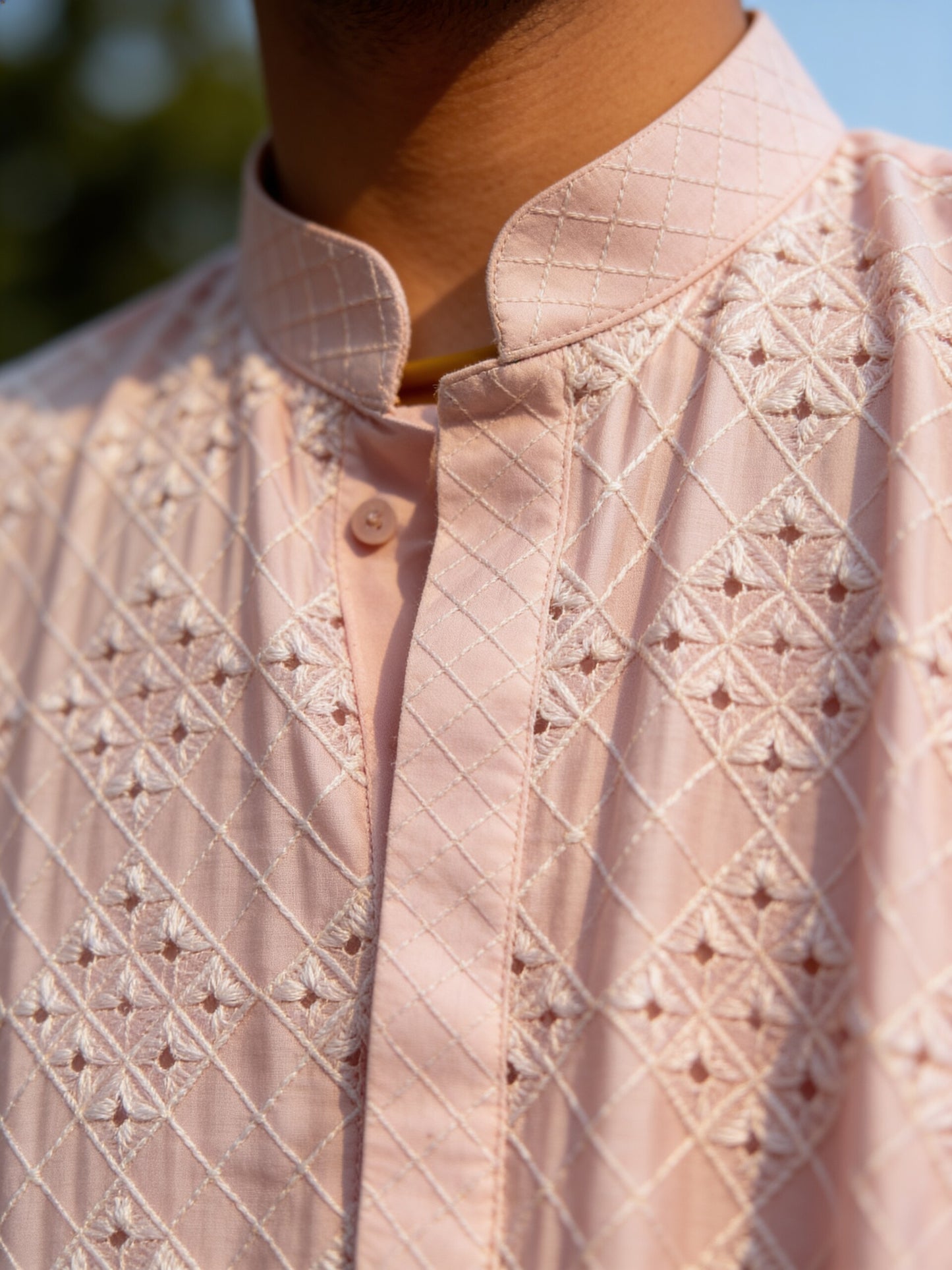 Herringbone & Sui — Chikankari Kurta — Ivory, palace macro