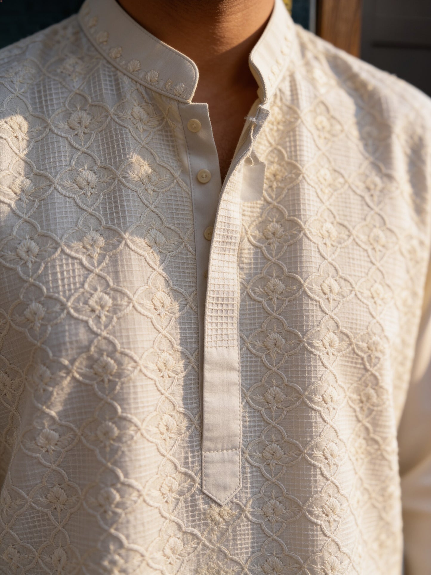 Herringbone & Sui — Chikankari Kurta — Light Grey, palace macro