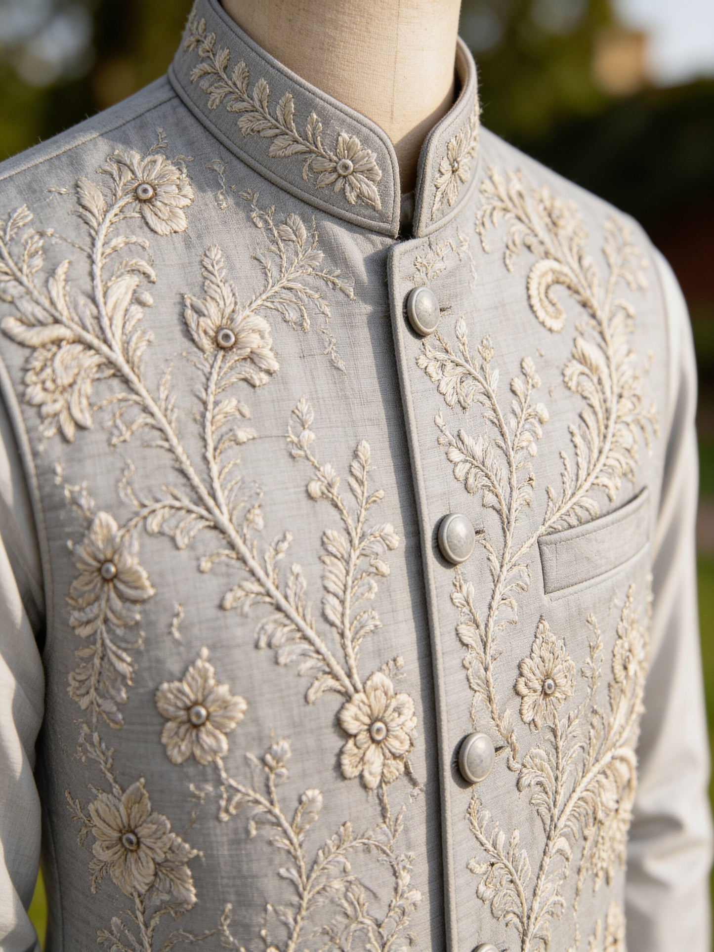 Herringbone & Sui — Embroidered Bundi Set — Grey, palace macro
