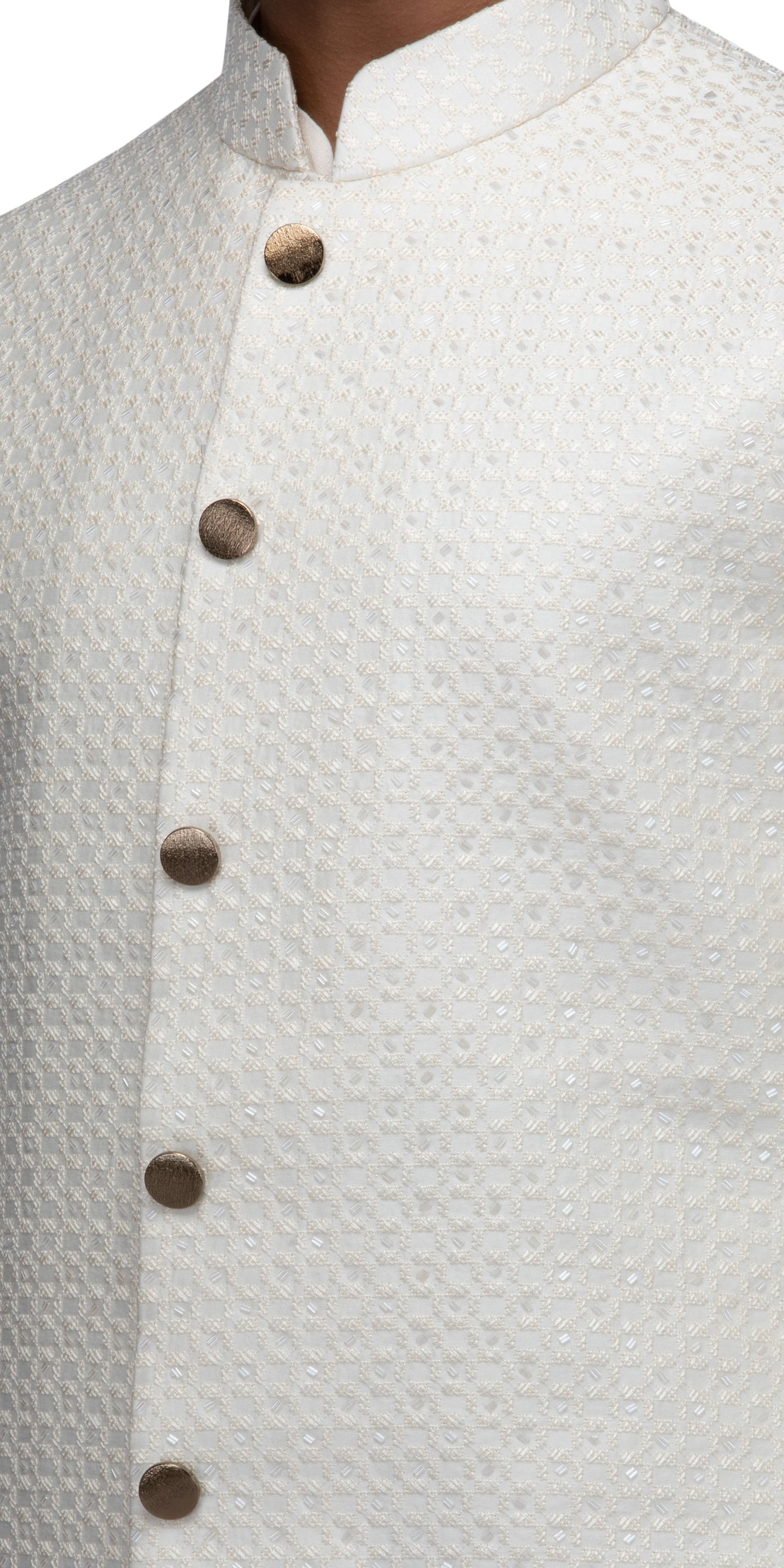 Ivory Stepwell Highlighted Mock Bandhgala With Short Silk Kurta