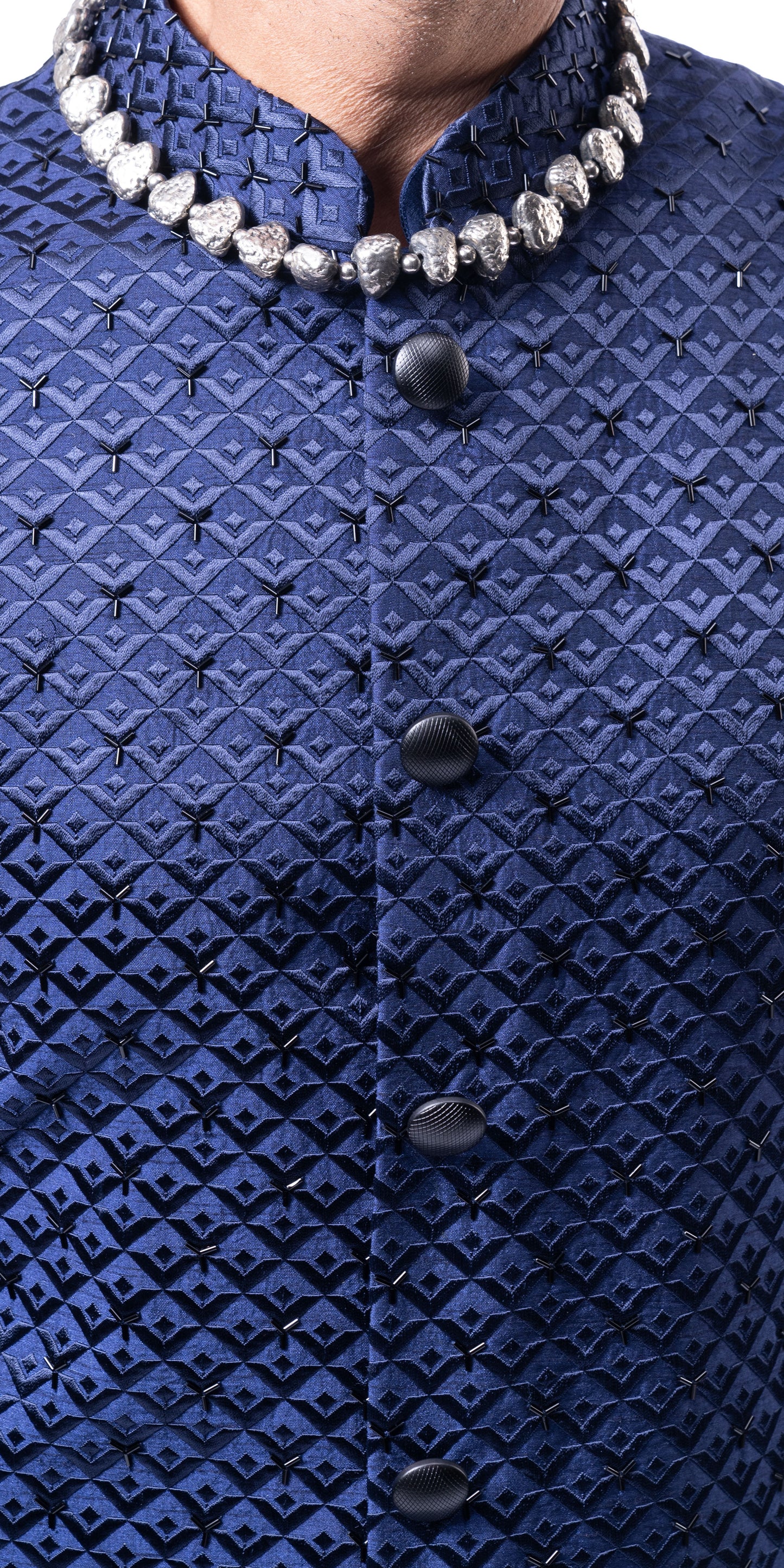 Navy Lamp Block Highlighted Long Jacket
