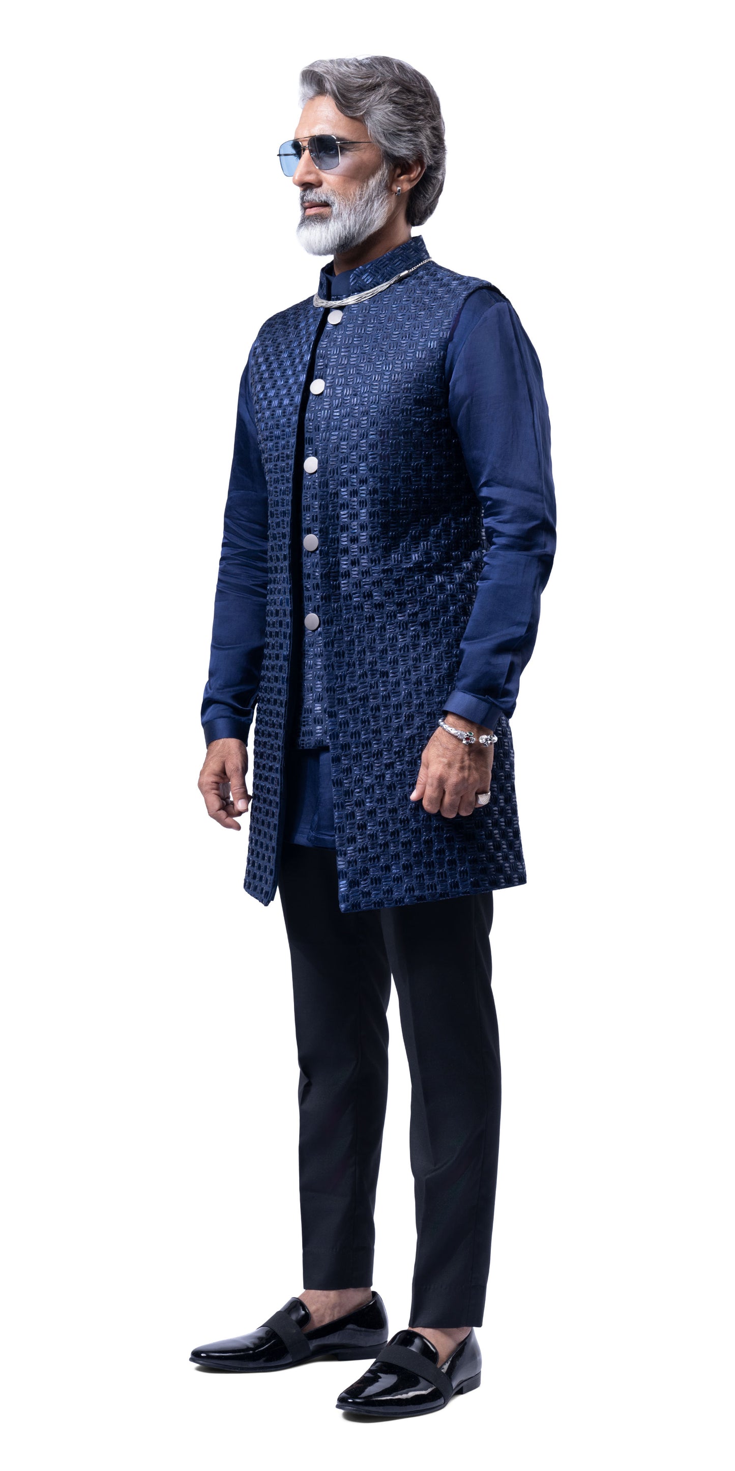 Navy Tetris Dual Tone Mock Layer Bundi-Jacket