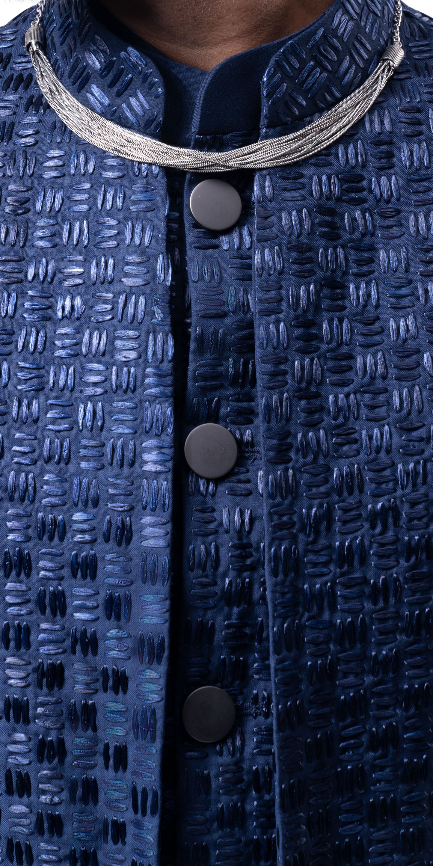 Navy Tetris Dual Tone Mock Layer Bundi-Jacket