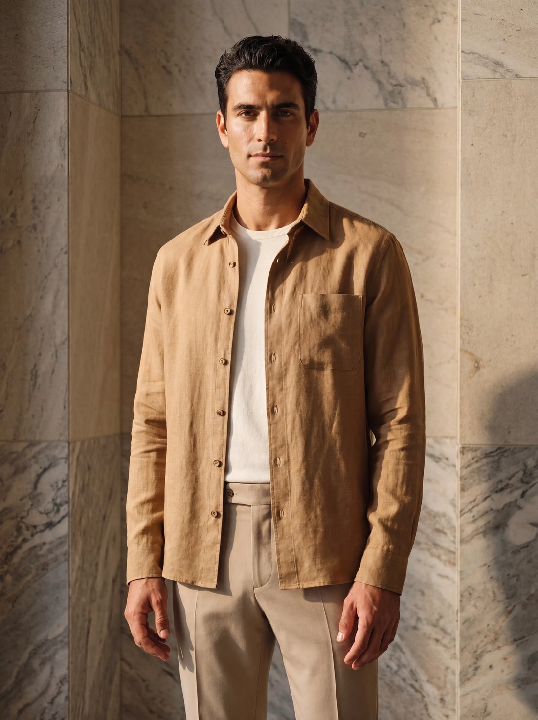 Linen Overshirt in Camel