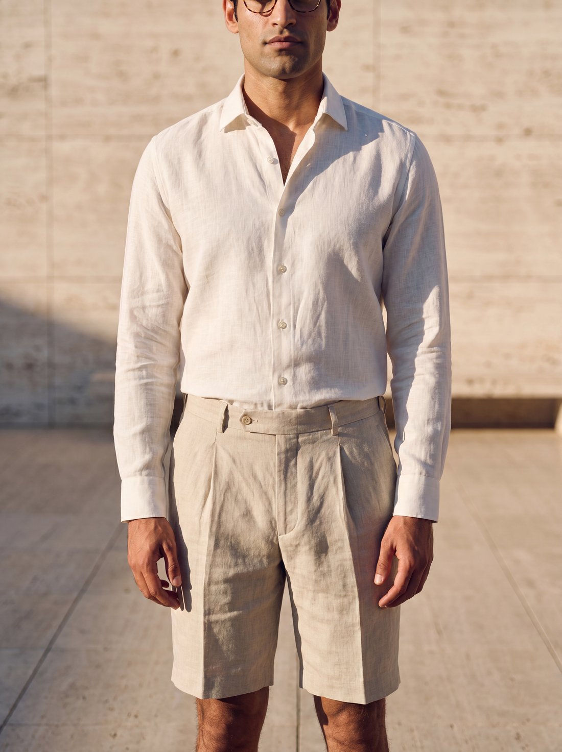 Pleated Linen Short in Stone