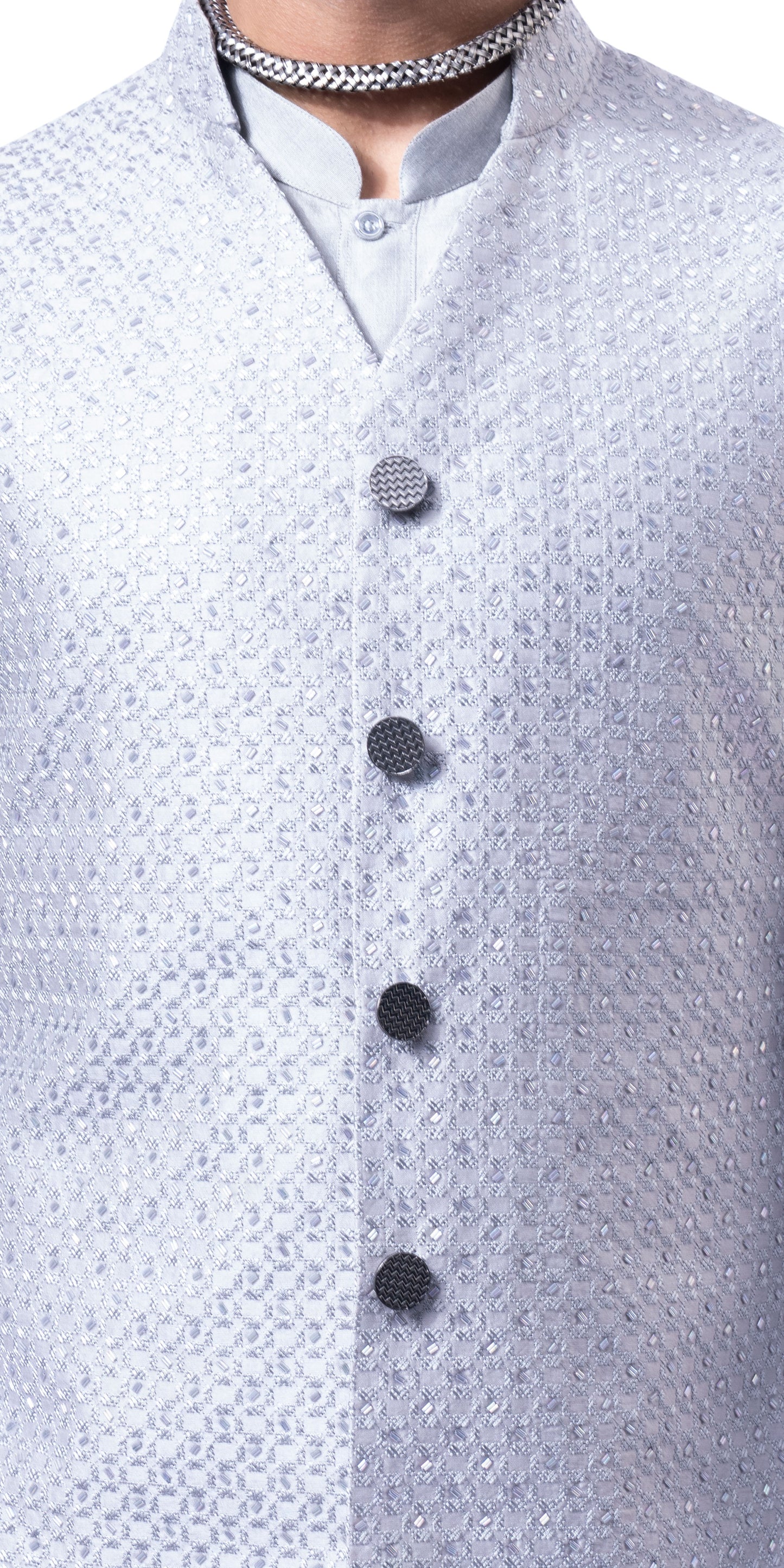 Steel Grey Prism Highlight Mock Bandhgala With Silk Kurta