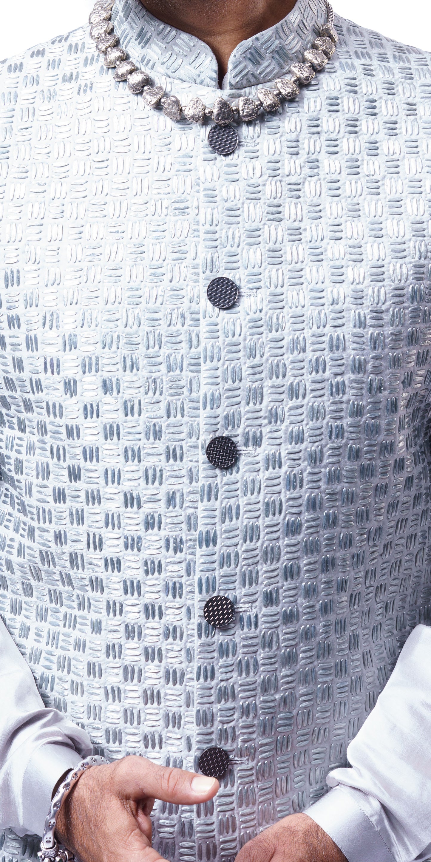 Steel Grey Tetris Dual Tone Long Jacket