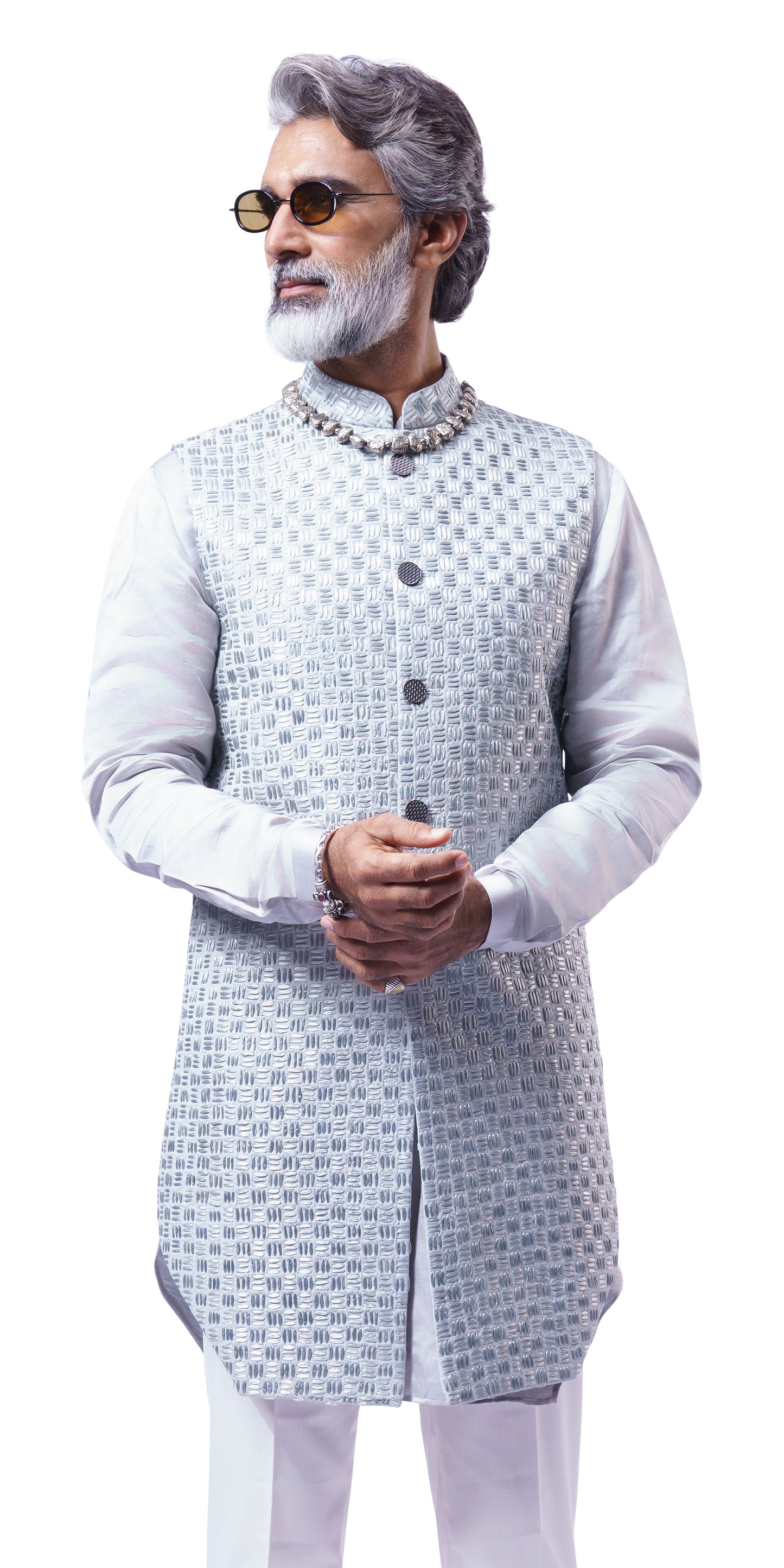 Steel Grey Tetris Dual Tone Long Jacket