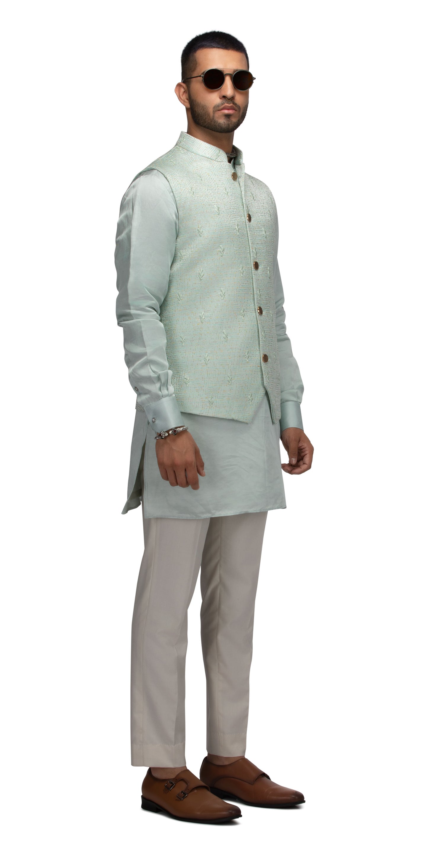 Tonal Spade Waistcoat Bundi And Matching Silk Kurta