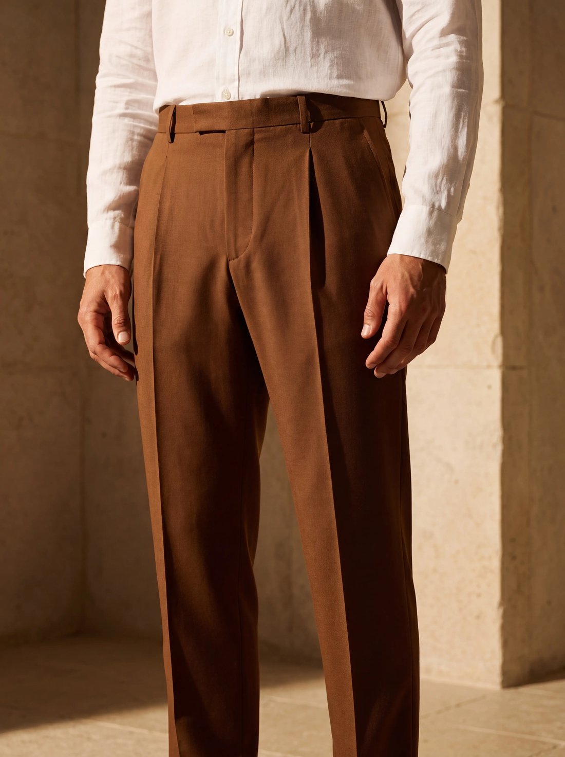 Pleated Trouser in Tobacco