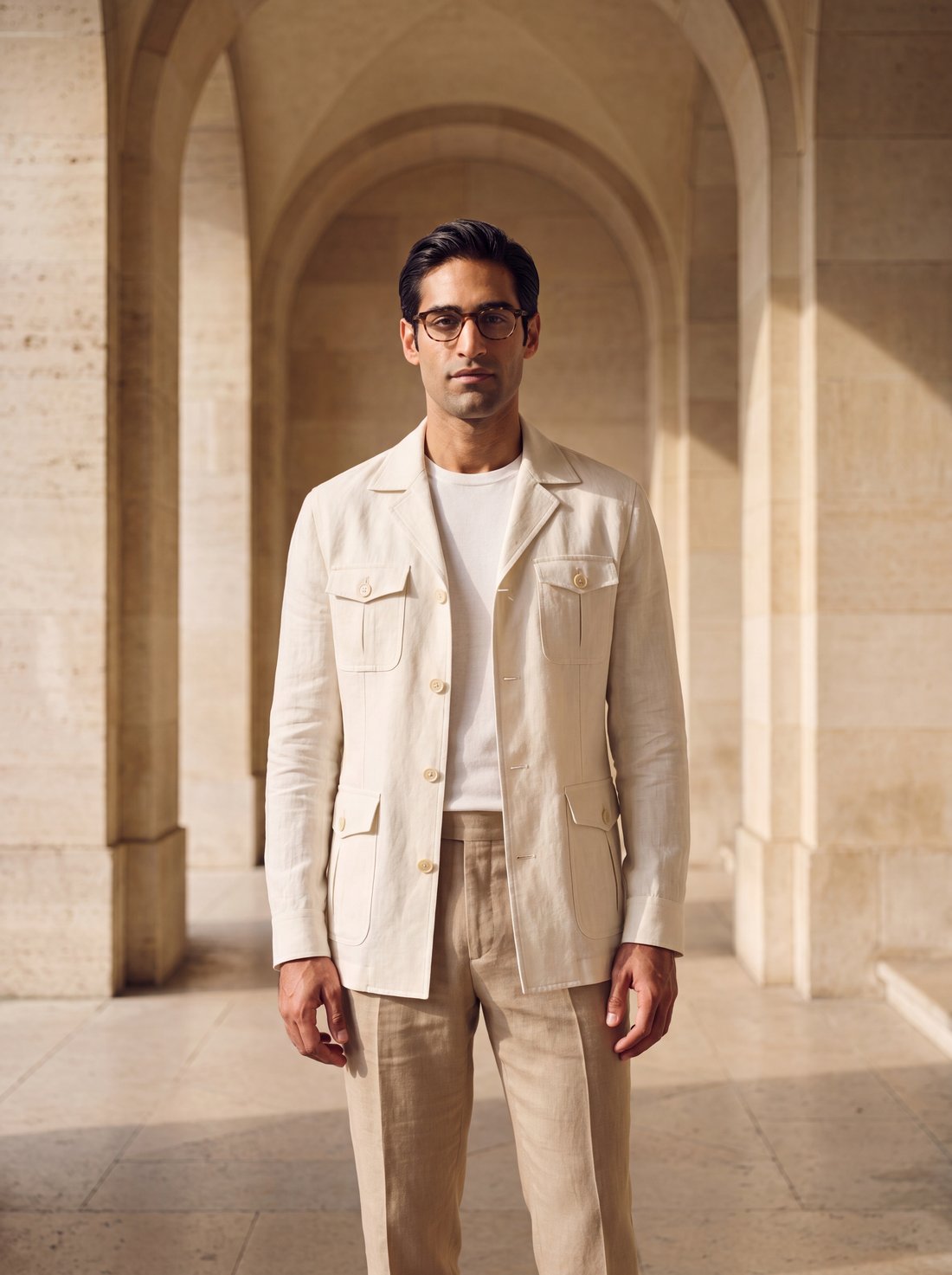 Linen Safari Jacket in Ecru