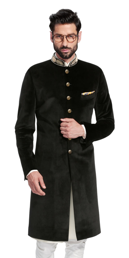 Gurhkan Black Velvet Sherwani