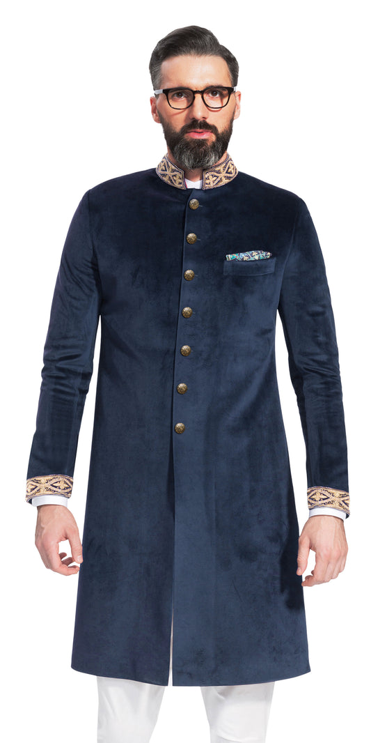 Gurhkan Blue Velvet Sherwani