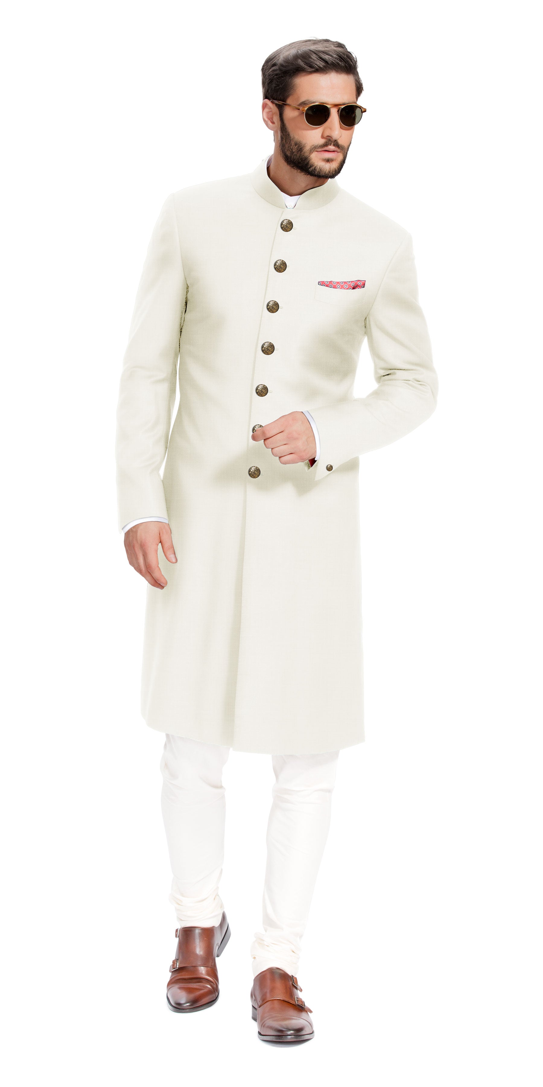 Gurhkan Off White Sherwani – herringbonesui