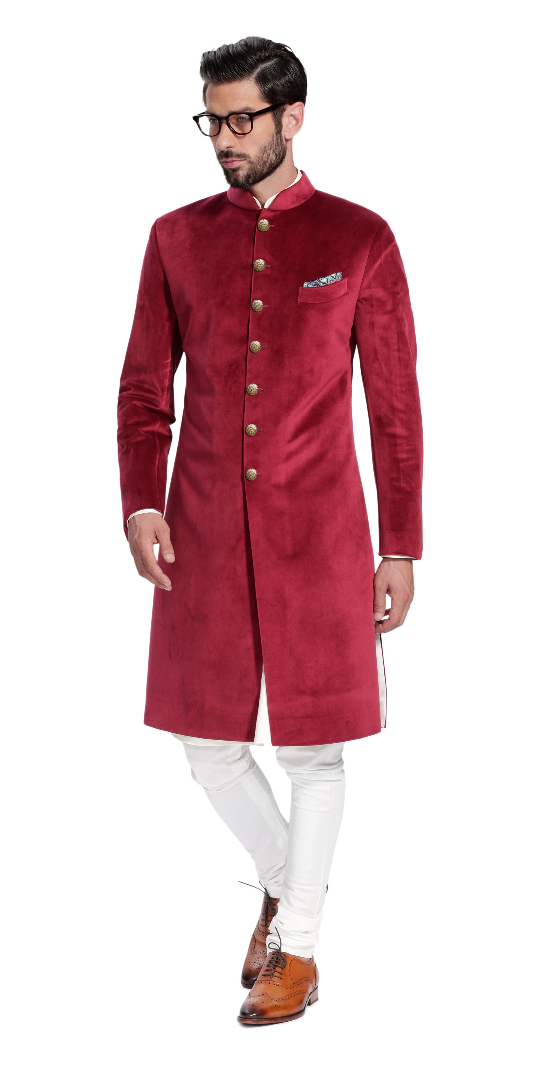 Sujaan Maroon Velvet Sherwani