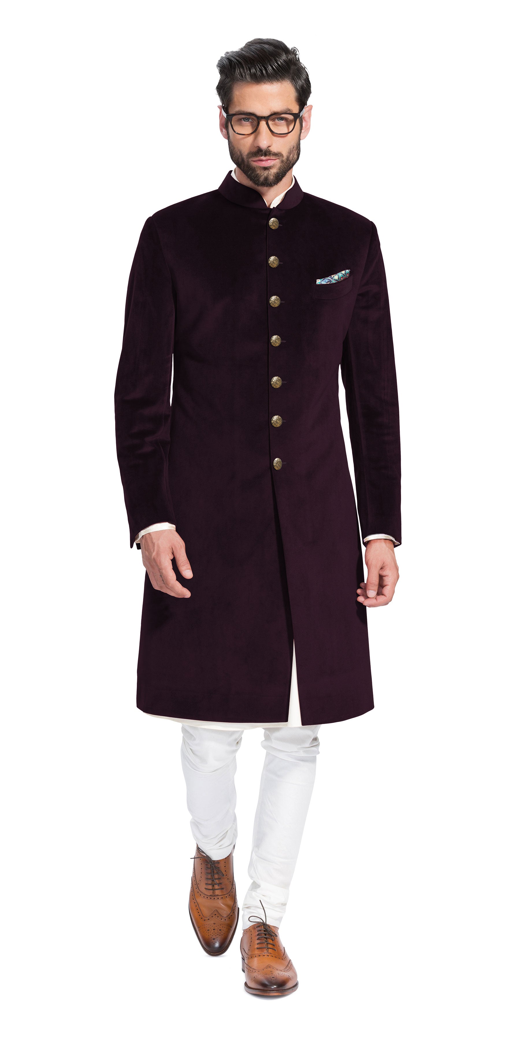 Sujaan Purple Velvet Sherwani