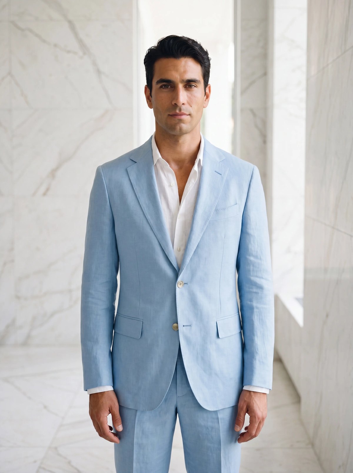 Linen-Silk Blazer in Baby Blue