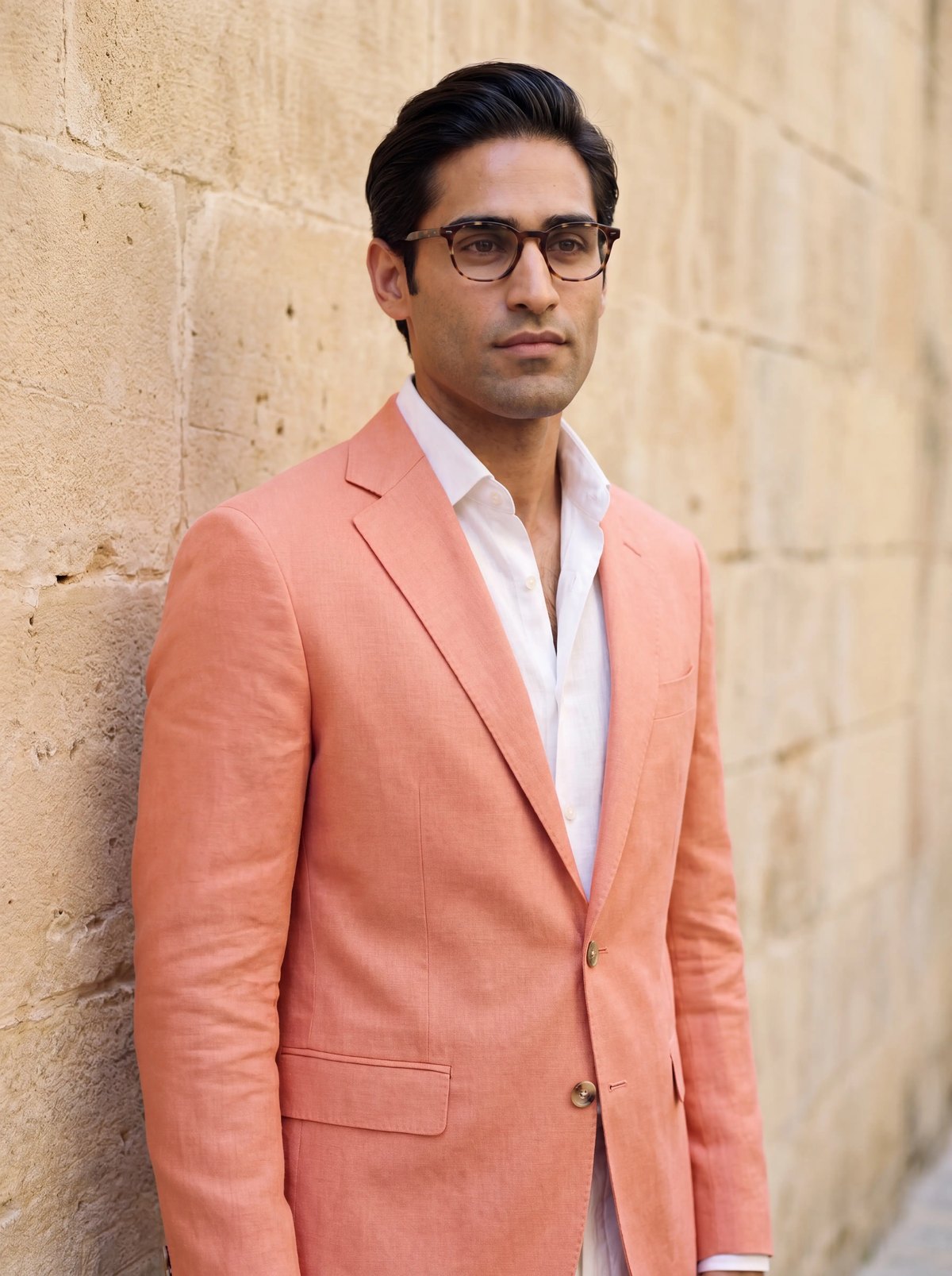 Linen-Silk Blazer in Coral