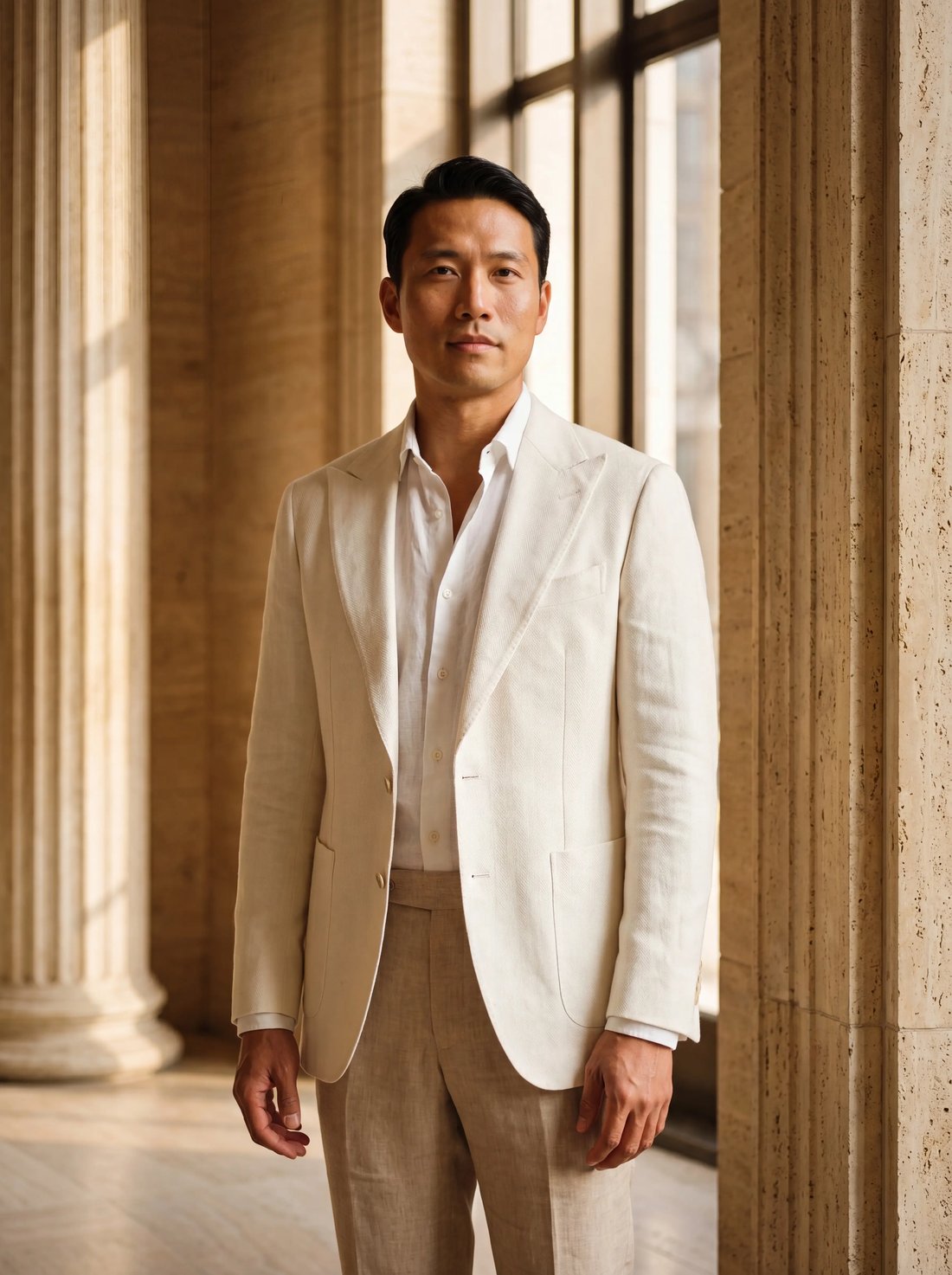 Herringbone Linen Jacket in Ivory