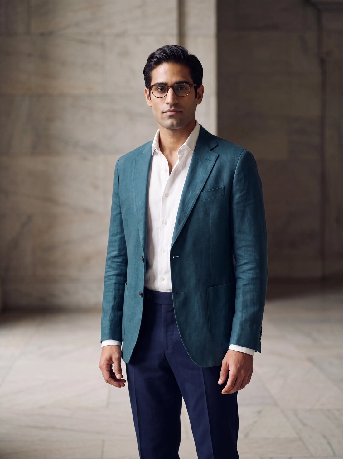 Unstructured Linen Blazer in Petrol