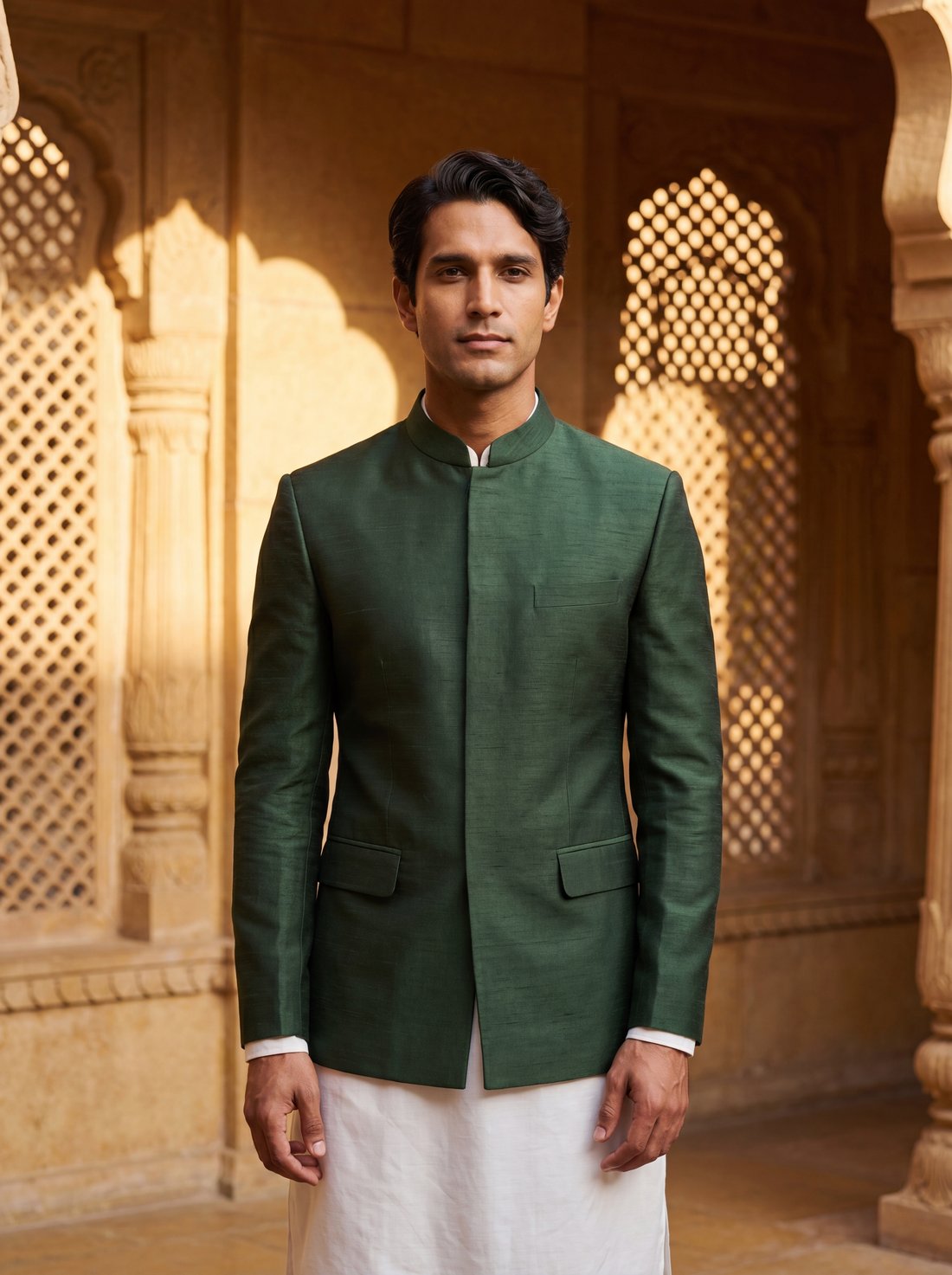 Bandhgala in Mehndi Green