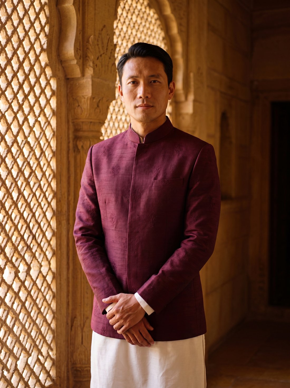 Embroidered Bandhgala in Wine