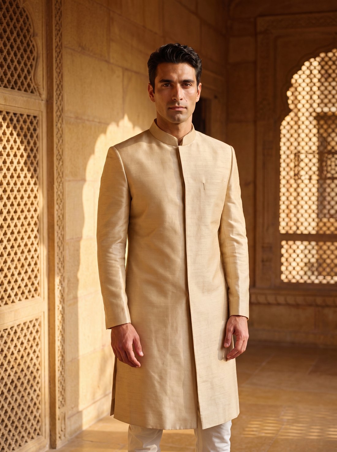 Silk Sherwani in Gold