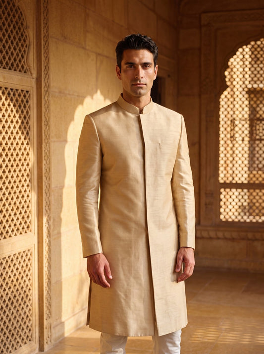 Silk Sherwani in Gold