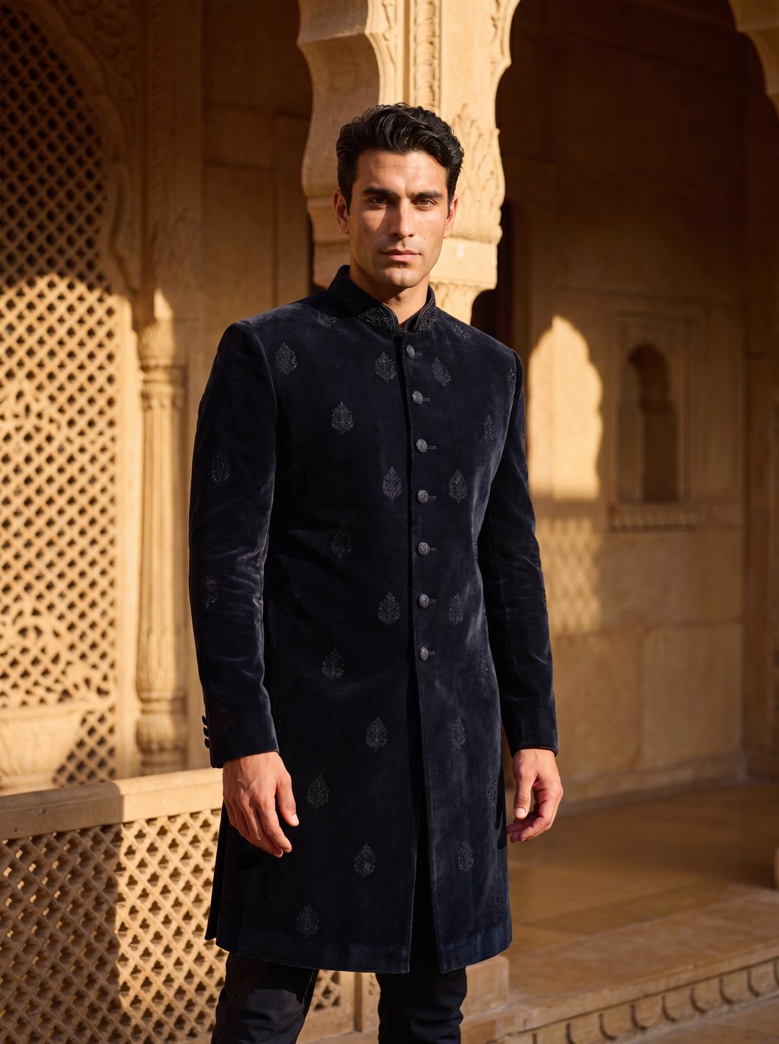 Velvet Sherwani in Ink