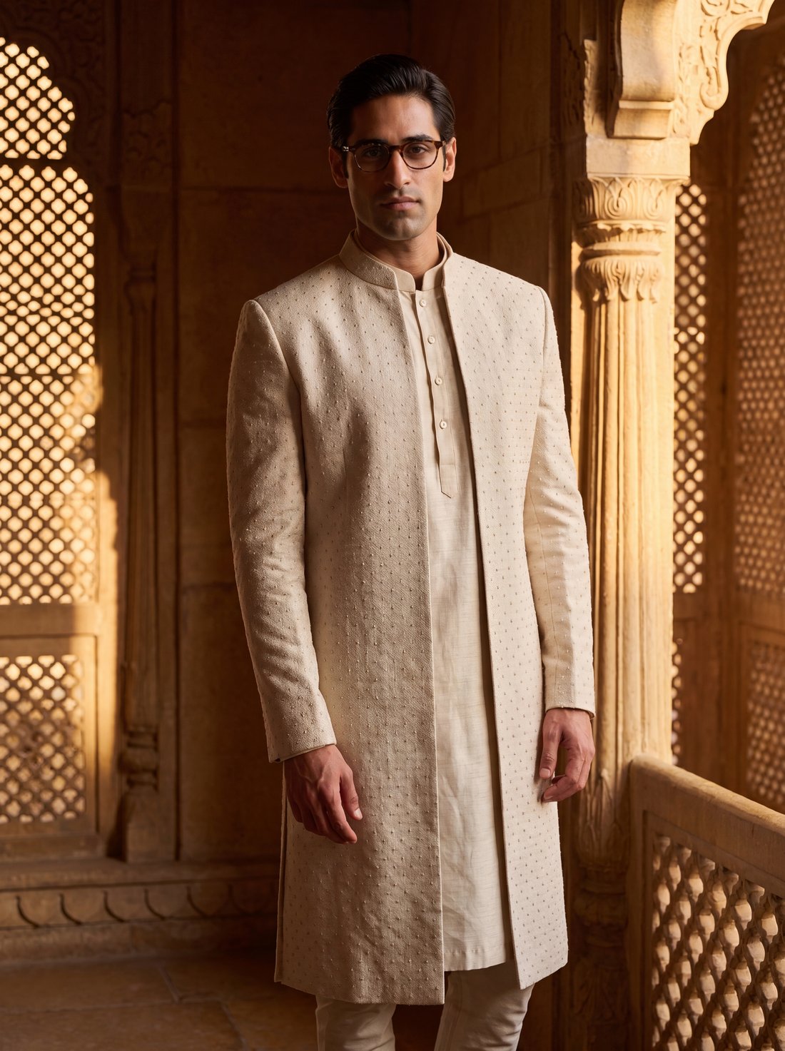 Open Sherwani in Oat