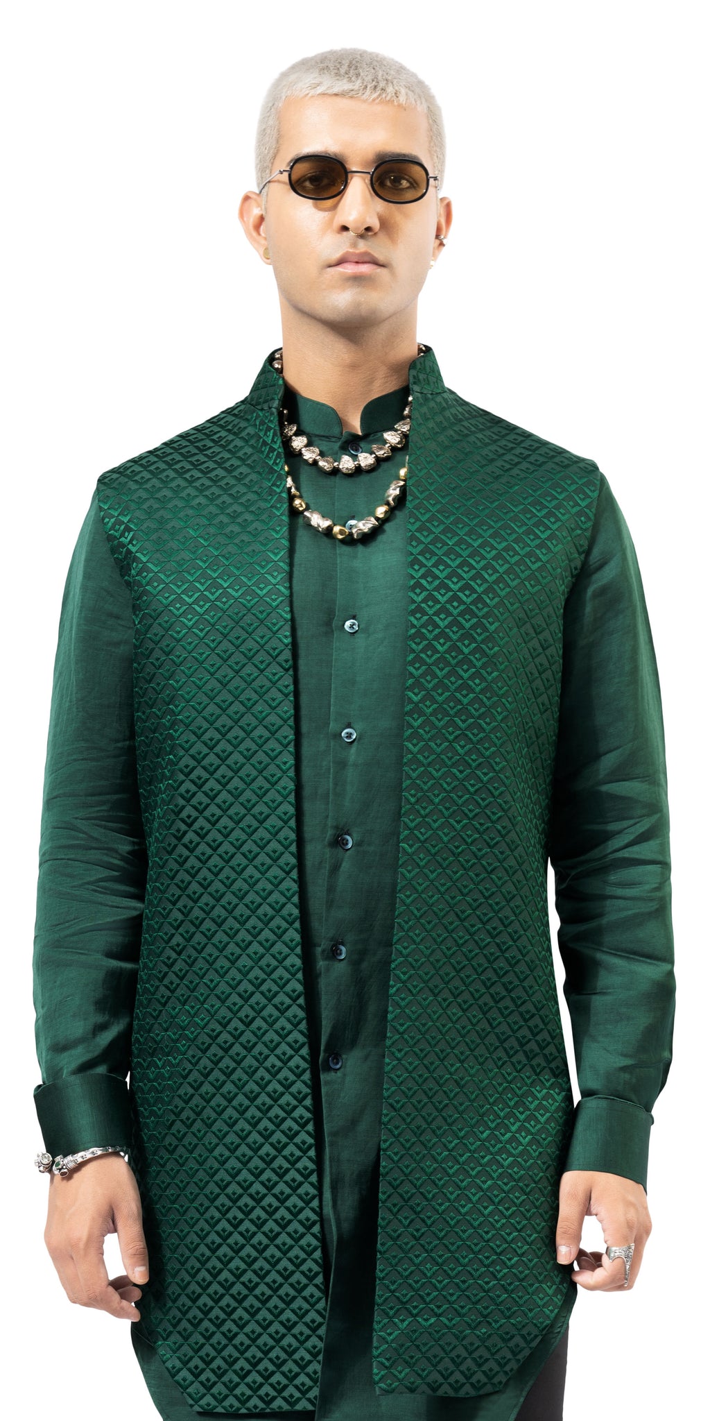 Emerald Green Lamp Shaded Open Jacket