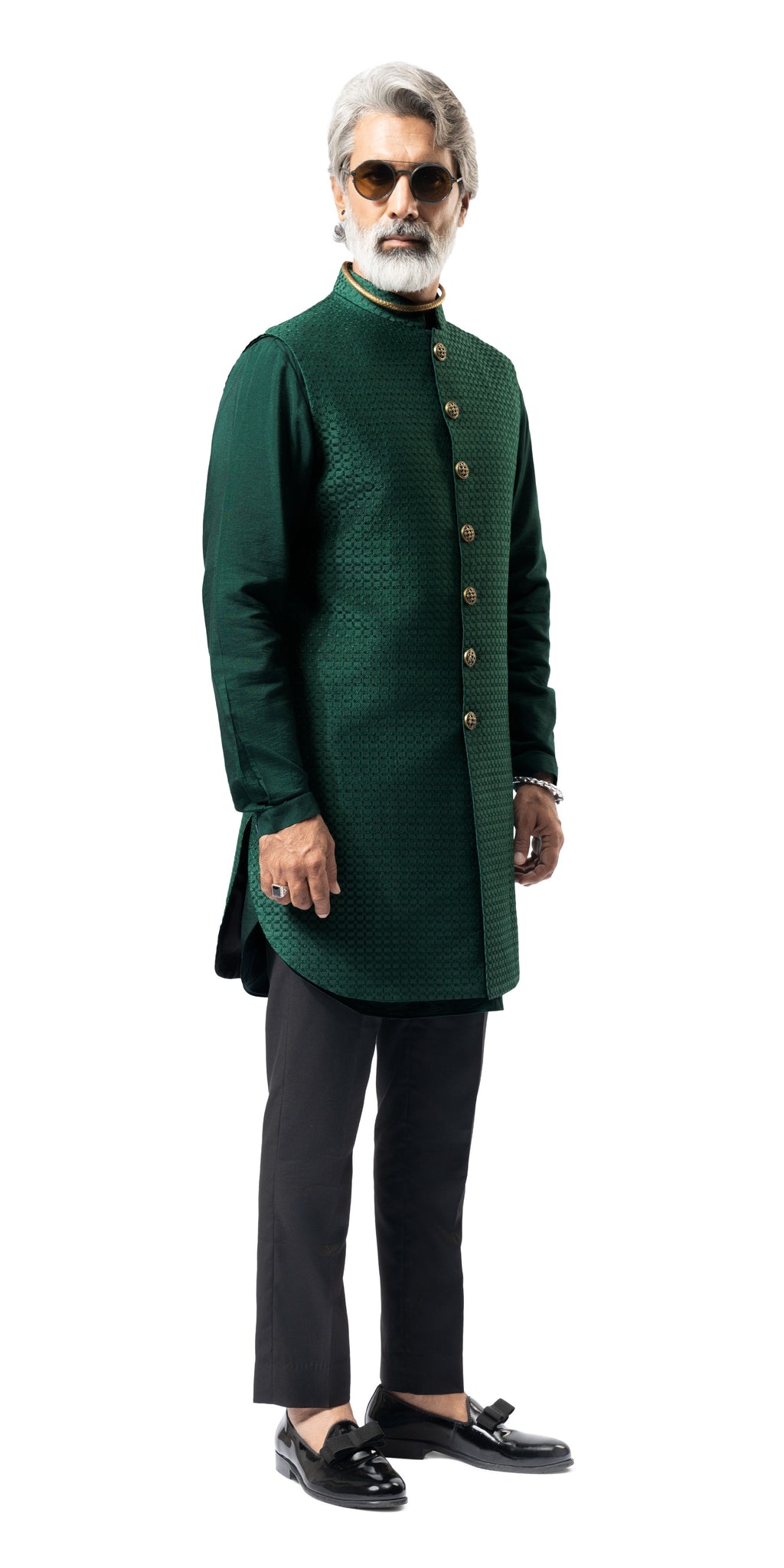 Emerald Green Stepwell Threadwork Long Jacket