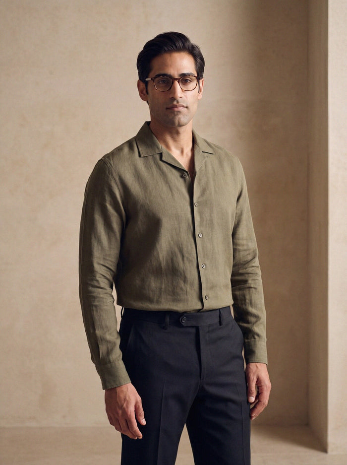 Camp-Collar Shirt — Olive