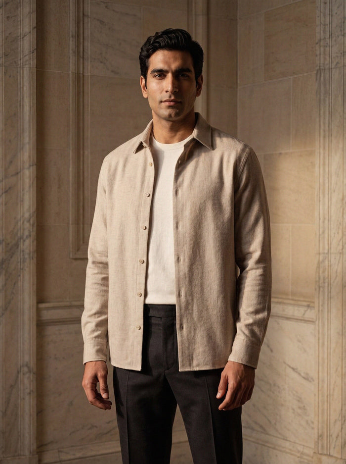 Cashmere-Linen Overshirt — Oat