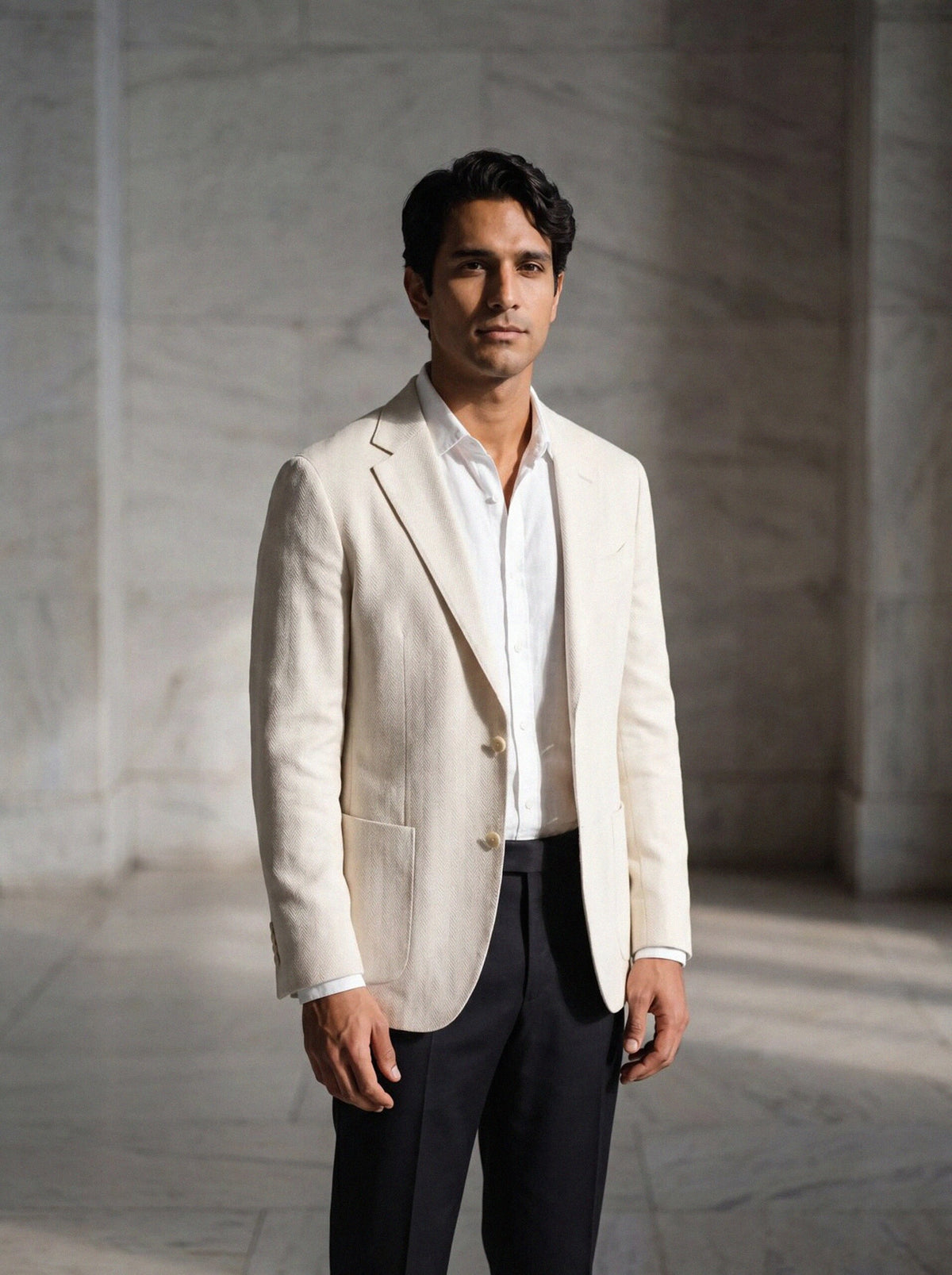 Chevron Unlined Blazer — Cream