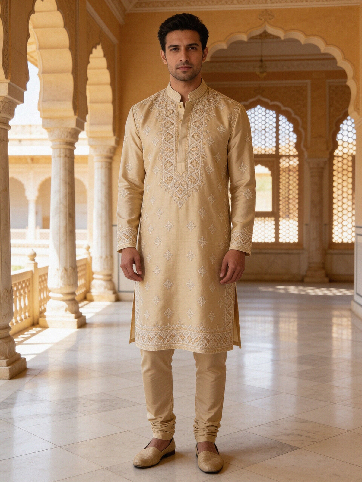 Chikankari Kurta — Champagne