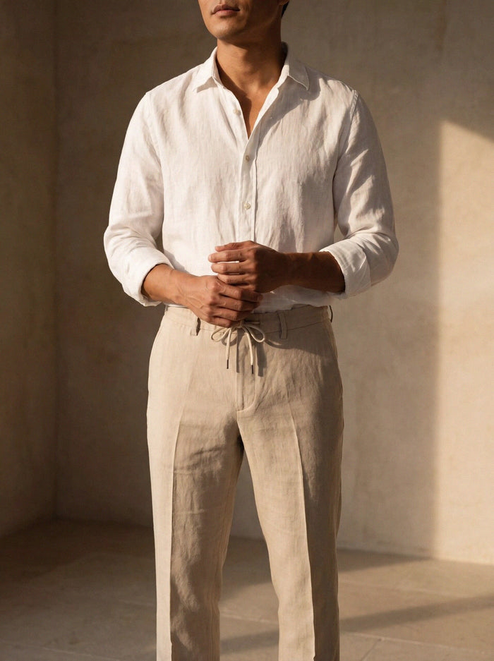 Drawstring Linen Trouser — Sand