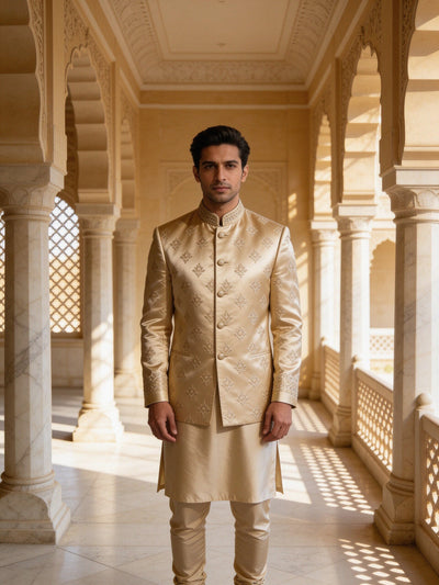 hs26-embroidered-bandhgala-set-champagne front