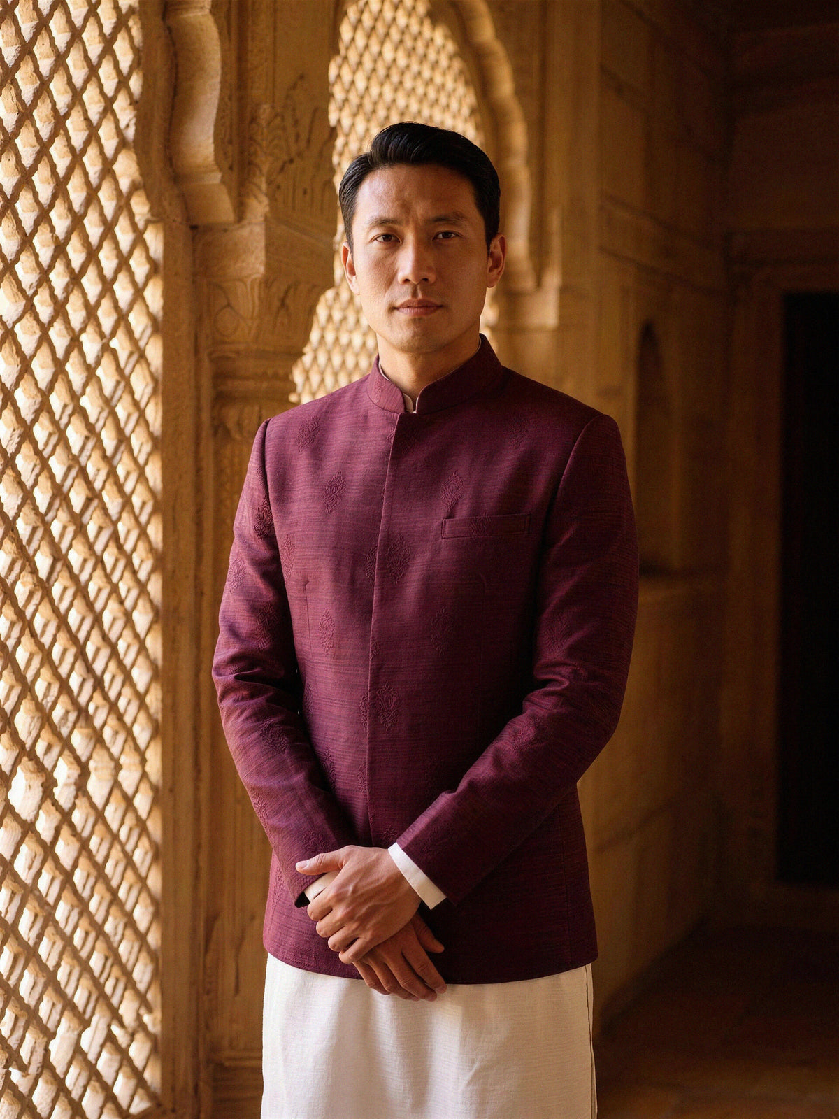 Embroidered Bandhgala — Wine